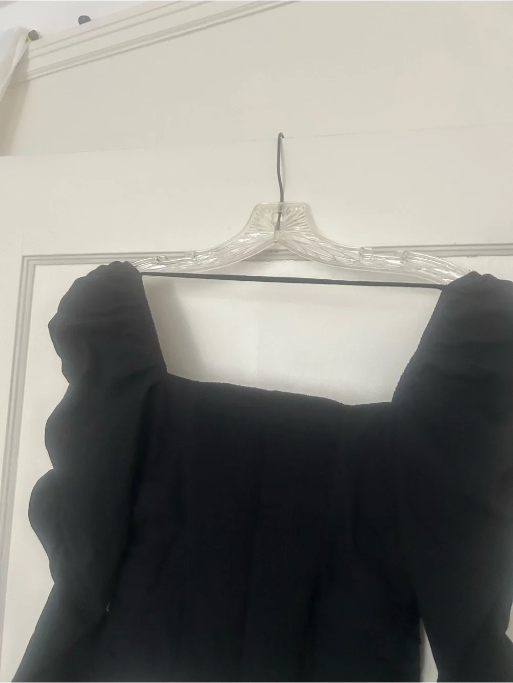 Reformation Black Square Neck Puff Sleeve Crop Top